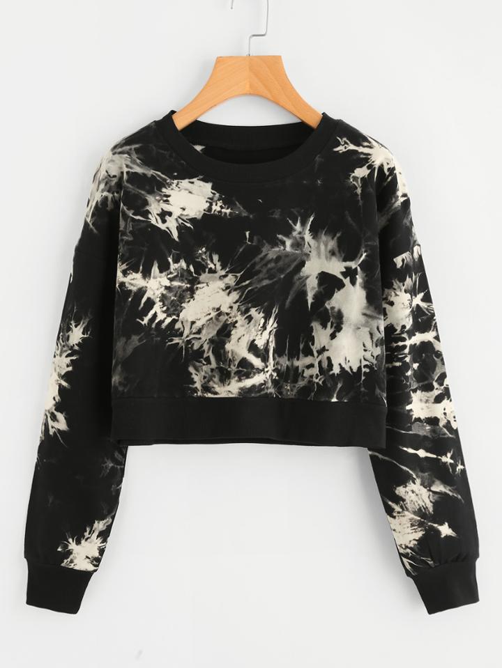 Romwe Water Color Crop Sweatshirt