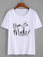 Romwe White Letters Print Round Neck T-shirt