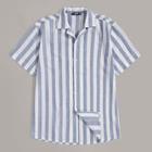 Romwe Guys Button Up Notched Striped Shirt