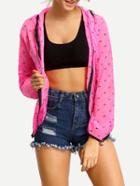 Romwe Pink Hooded Zipper Dog Print Jacket