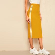 Romwe Striped Side Rib-knit Pencil Skirt