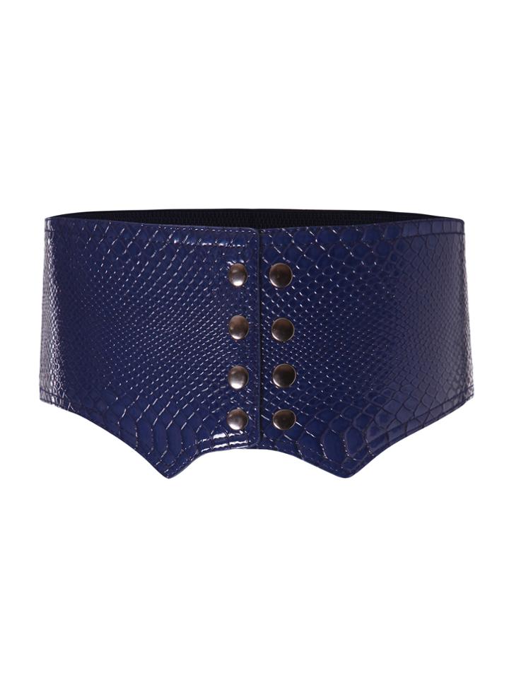 Romwe Dark Blue Crocodile Pattern Elastic Wide Waist Belt