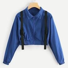 Romwe Tape Trim Zip Up Crop Jacket