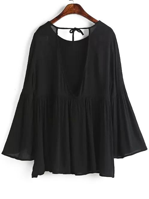 Romwe Bell Sleeve Open Back Top