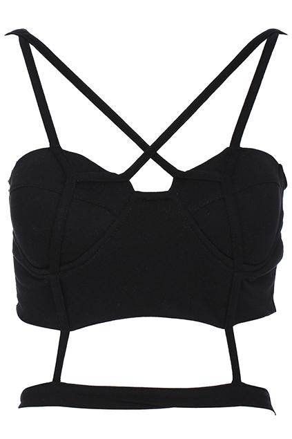 Romwe Strappy Hollow Black Bandeau