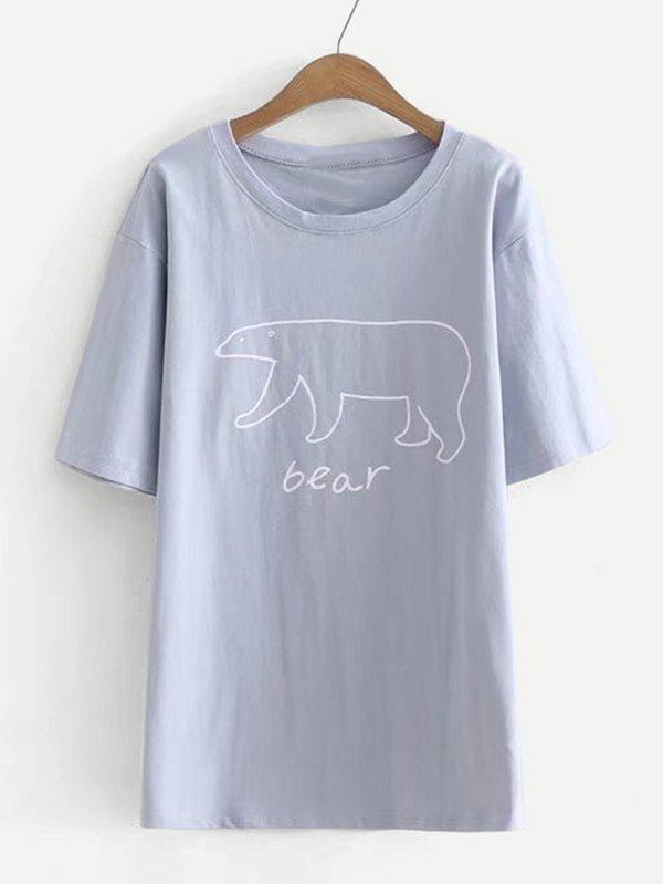 Romwe Bear Print Drop Shoulder Tee