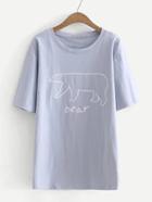 Romwe Bear Print Drop Shoulder Tee