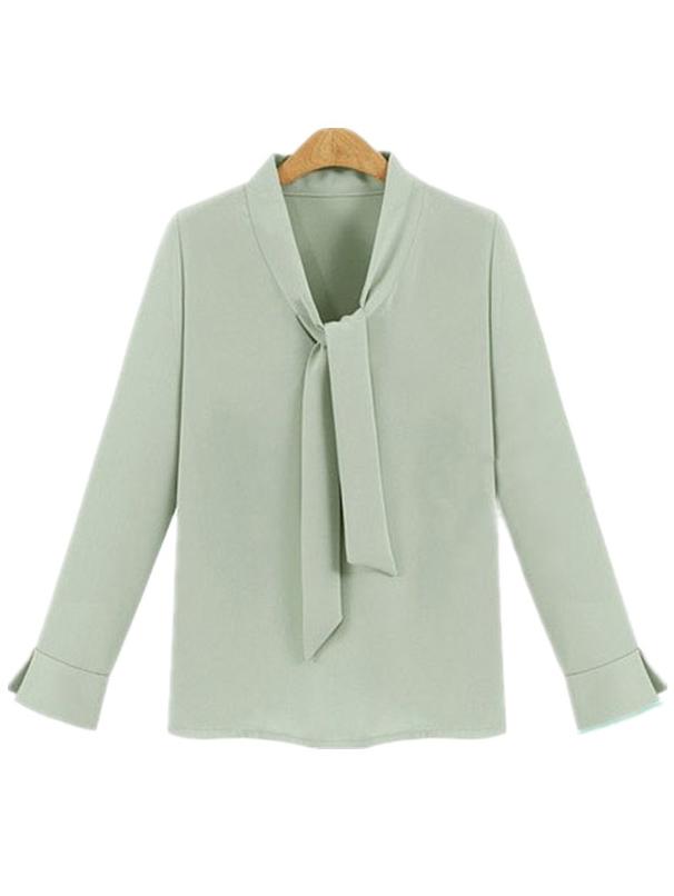 Romwe Green Tie Collar Chiffon Shirt