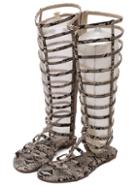 Romwe Apricot Snake Embossed Studded High Knee Gladiator Sandals