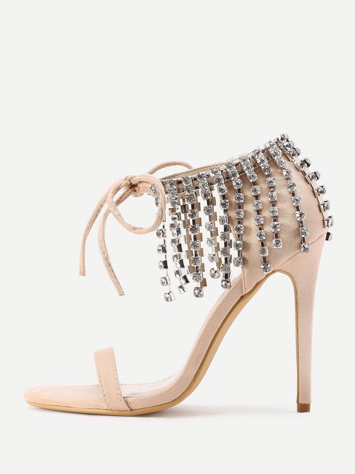 Romwe Rhinestone Fringe Cuff Bow Tie Stiletto Sandals