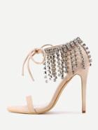 Romwe Rhinestone Fringe Cuff Bow Tie Stiletto Sandals