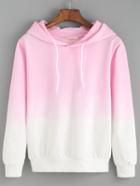 Romwe Hooded Pink Ombre Loose Sweatshirt