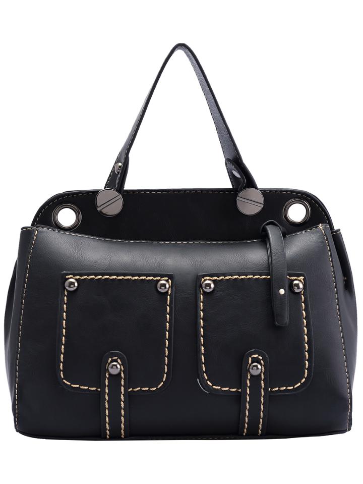 Romwe Black Zipper Pockets Bead Bag