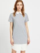 Romwe Heather Grey Contrast Collar And Hem Tee Dress