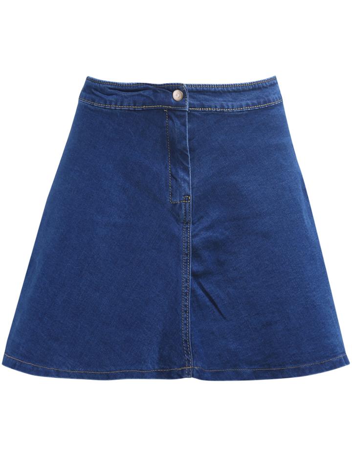 Romwe With Button Flare Denim Skirt