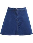 Romwe With Button Flare Denim Skirt