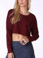 Romwe Long Sleeve Crop Red T-shirt