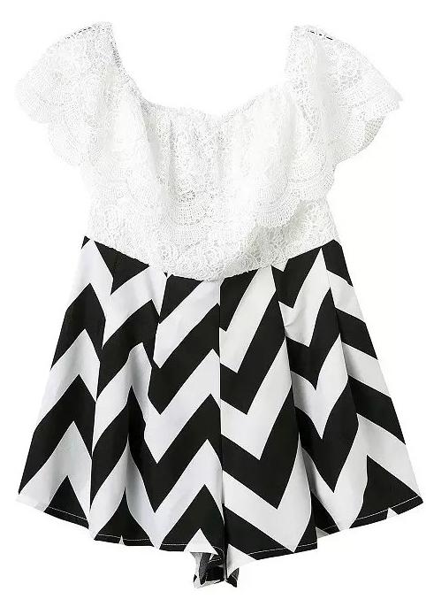 Romwe Lace Insert Zigzag Jumpsuit