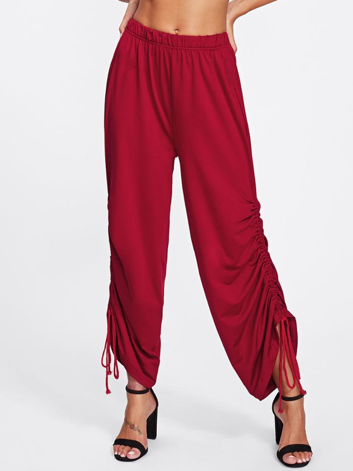 Romwe Shirred Side Wide Pants