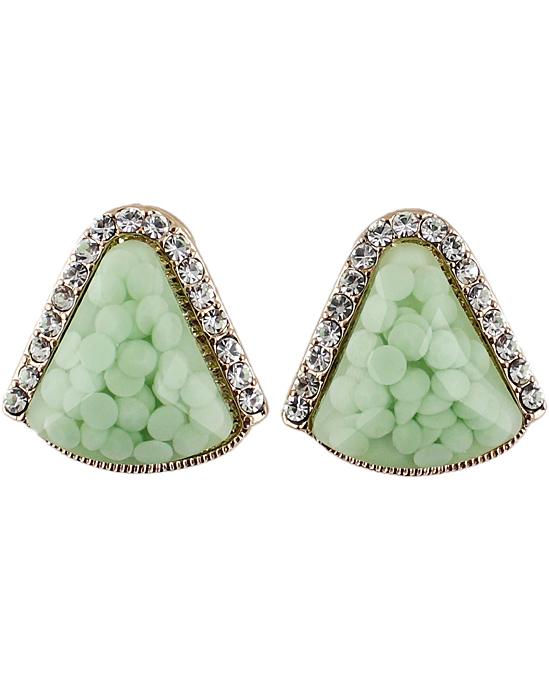 Romwe Green Gemstone Gold Diamond Triangle Earrings