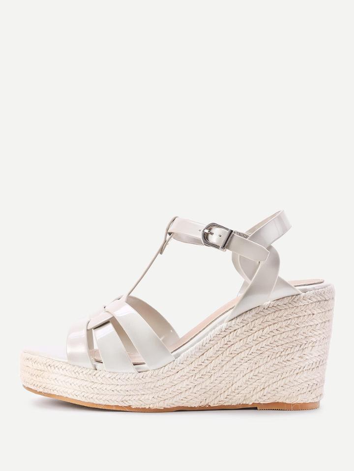 Romwe Pu Platform Woven Wedge Sandals