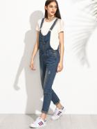 Romwe Blue Distressed Bleach Wash Skinny Overall Jeans