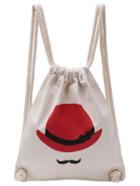 Romwe Red Hat Print Canvas Drawstring Backpack