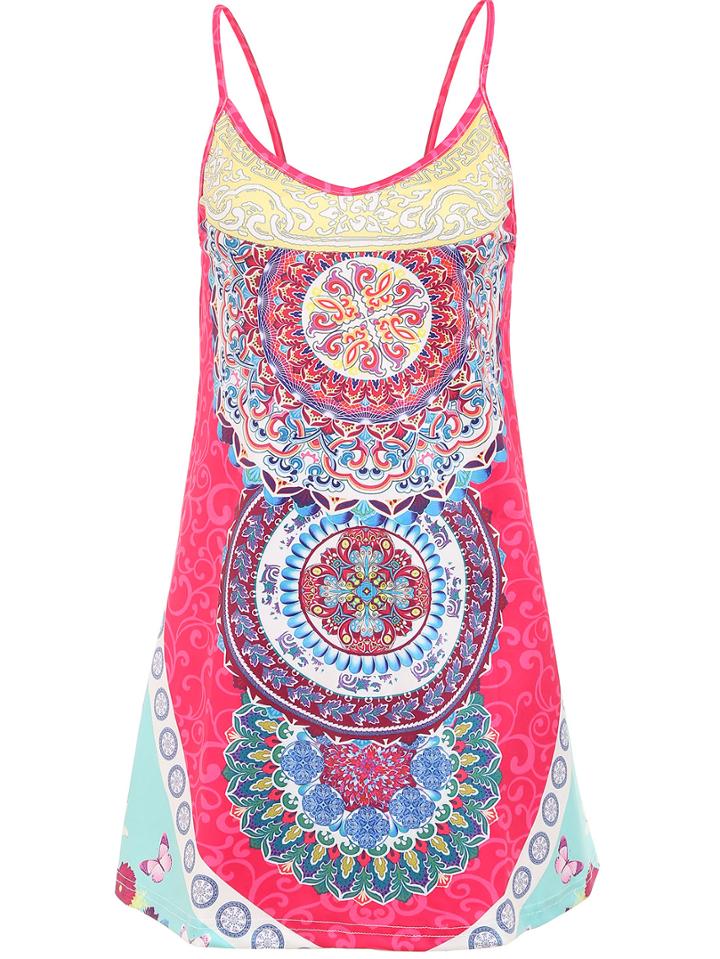 Romwe Tribal Print Cami Dress - Pink