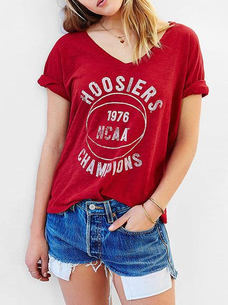 Romwe V Neck Letters Print T-shirt