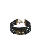 Romwe Owl Charm Black Braided Layered Bracelet