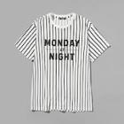 Romwe Guys Letter Front Vertical Striped Tee