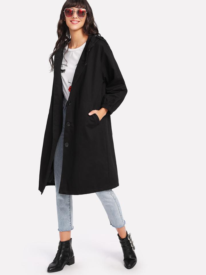 Romwe Slit Back Hooded Coat