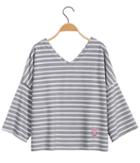 Romwe V Neck Striped Loose Grey T-shirt