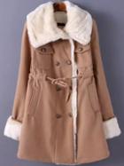 Romwe Faux Fur Drawstring Pockets Coat