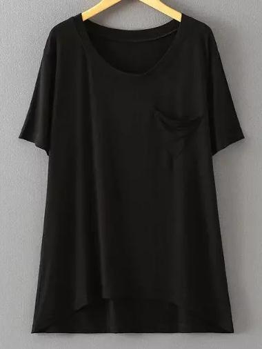 Romwe Black Short Sleeve Triangle Pocket Modal T-shirt