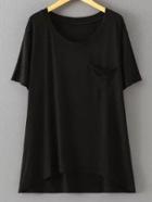 Romwe Black Short Sleeve Triangle Pocket Modal T-shirt