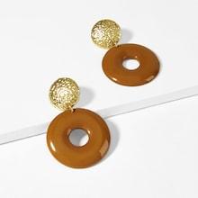 Romwe Textured Disc & Open Round Drop Earrings