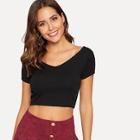 Romwe V Neck Solid Crop Sweater