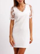 Romwe White V Neck Lace Straight Dress
