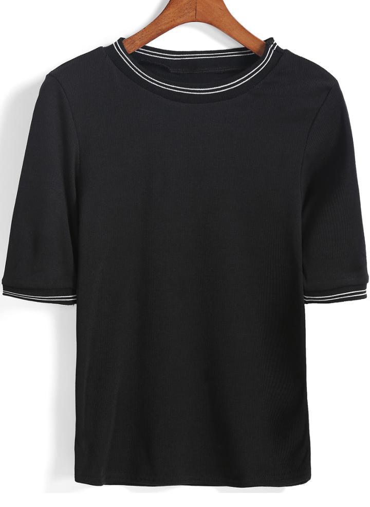 Romwe Black Short Sleeve Knit Loose Sweater