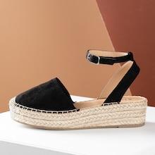 Romwe Closed Toe Espadrille Platform Wedge Sandal Black