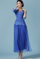 Romwe Sheer Lace Maxi Blue Dress