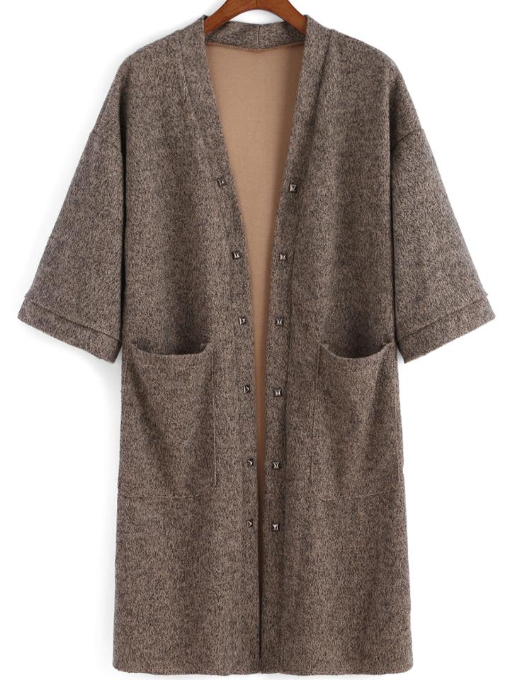 Romwe Short Sleeve Pockets Rivets Coat