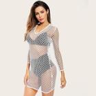 Romwe Solid Fishnet Cover Up
