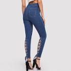 Romwe Lace-up Hem Skinny Jeans