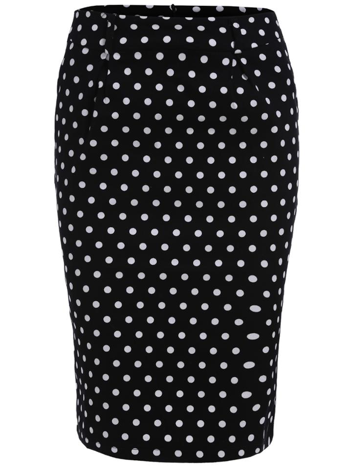 Romwe Polka Dot Slim Black Skirt