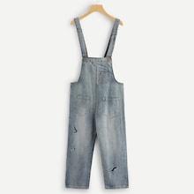 Romwe Ripped Pocket Decoration Denim Jumpsuit