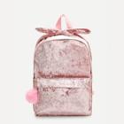 Romwe Pom Pom Detail Velvet Backpack