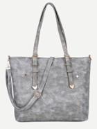 Romwe Grey Faux Leather Tote Bag With Strap