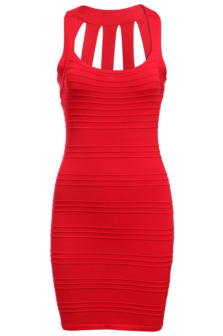 Romwe Round Neck Red Bandage Dress